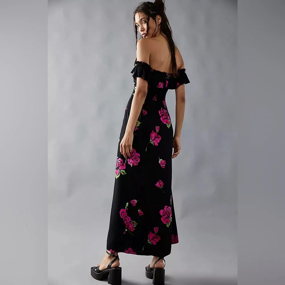 Free People Black and Pink Floral Midi Dress - Picture 5 of 13